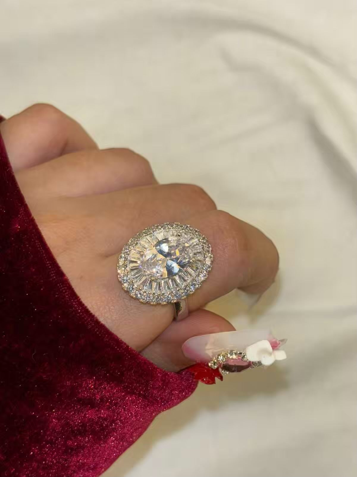 Princess Premium Studded Adjustable Ring ( Silver )