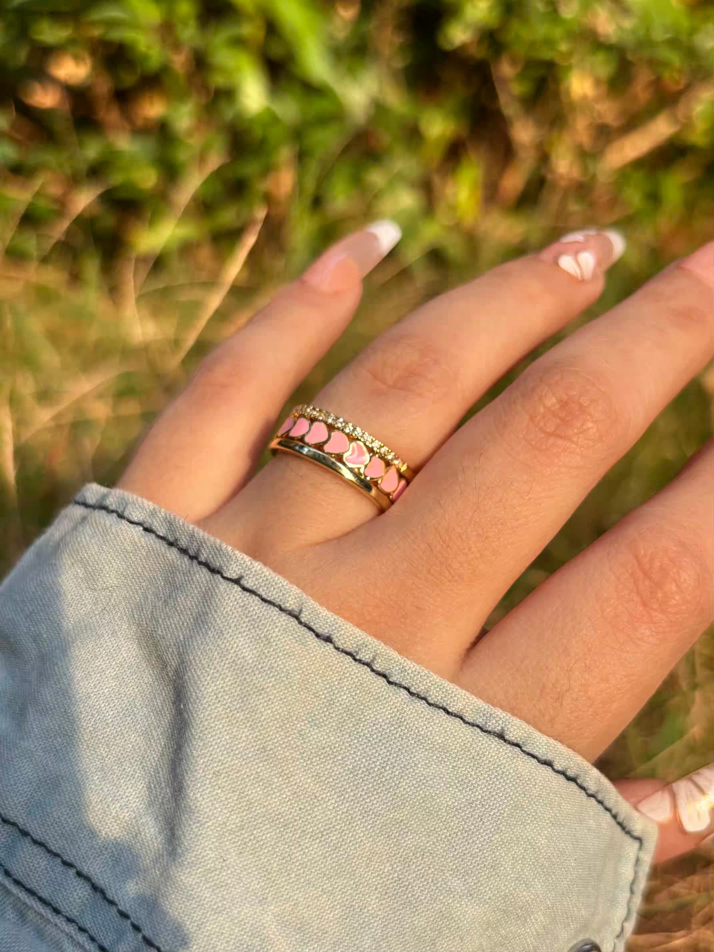 Pink Hearts Band Ring - Adjustable