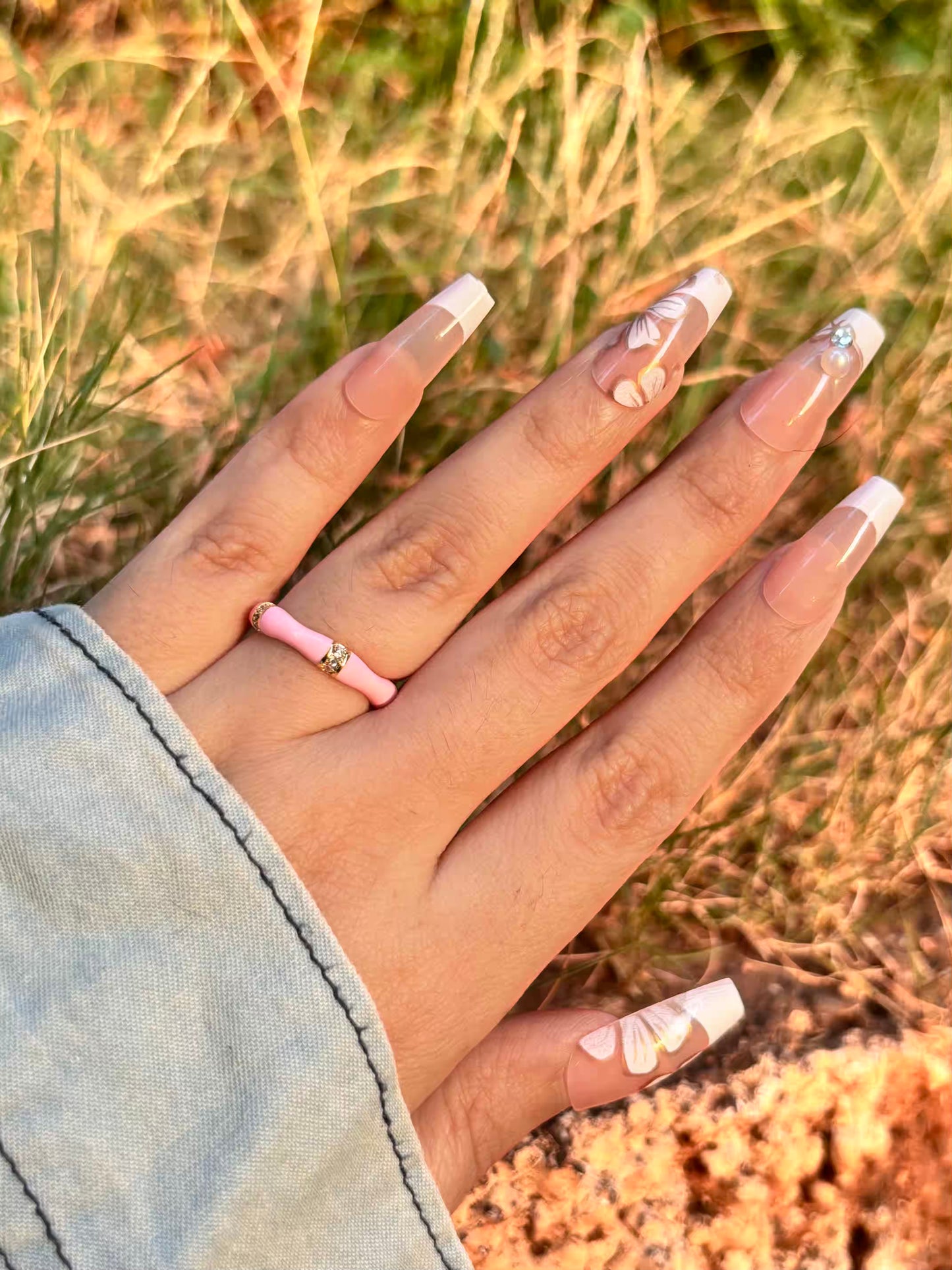 Light baby pink Bamboo Band Ring - Adjustable