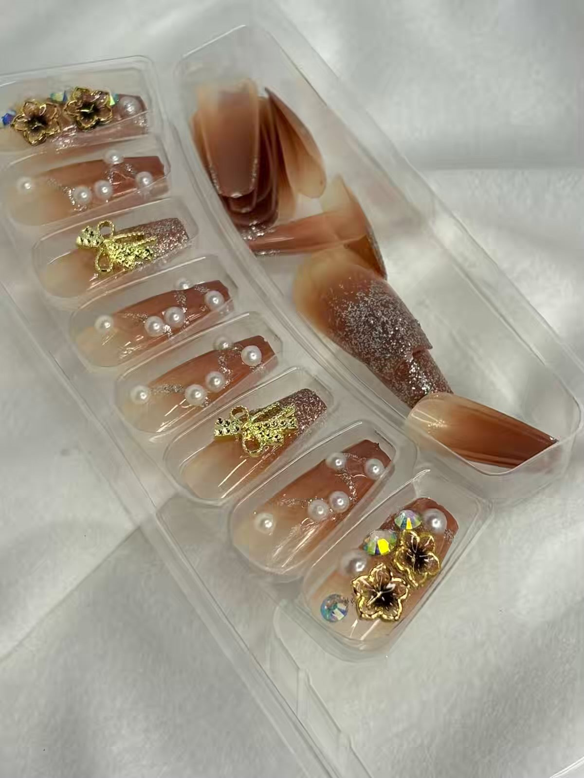 Brown Fancy Party Bridal Press On Nails ( Set of 24 )
