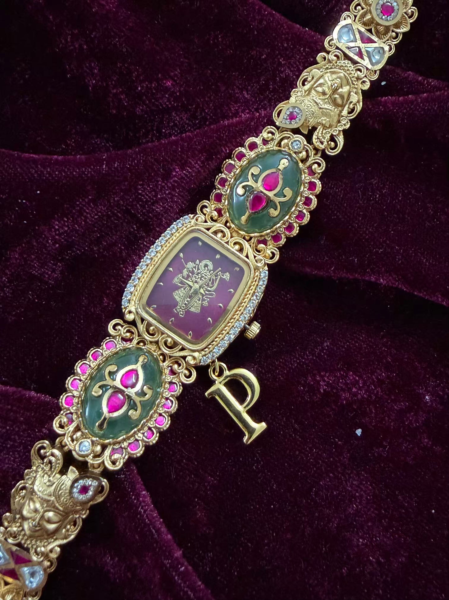 Shreenathji Dial Maharani Heritage Watch Rakhi in Premium Swarovski (Free Initial)