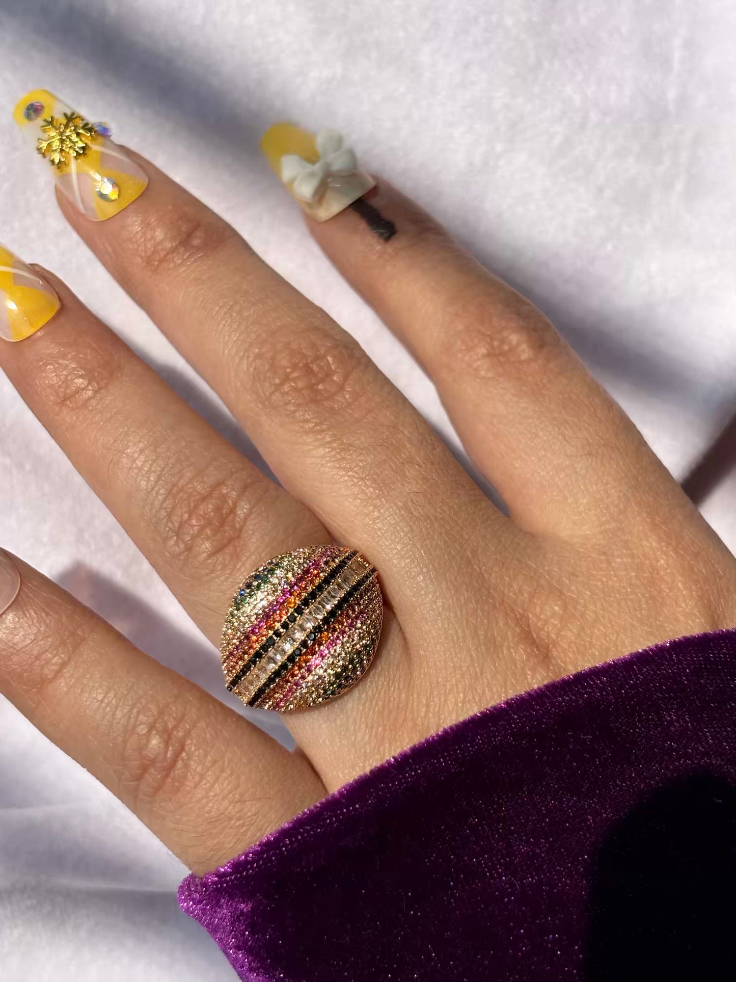 Premium Gold Colourful Loaded Studs Cocktail Style Ring in 18k Gold Size 8 US