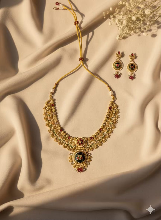 Emerald Layered Heritage Loaded Necklace with Earrings