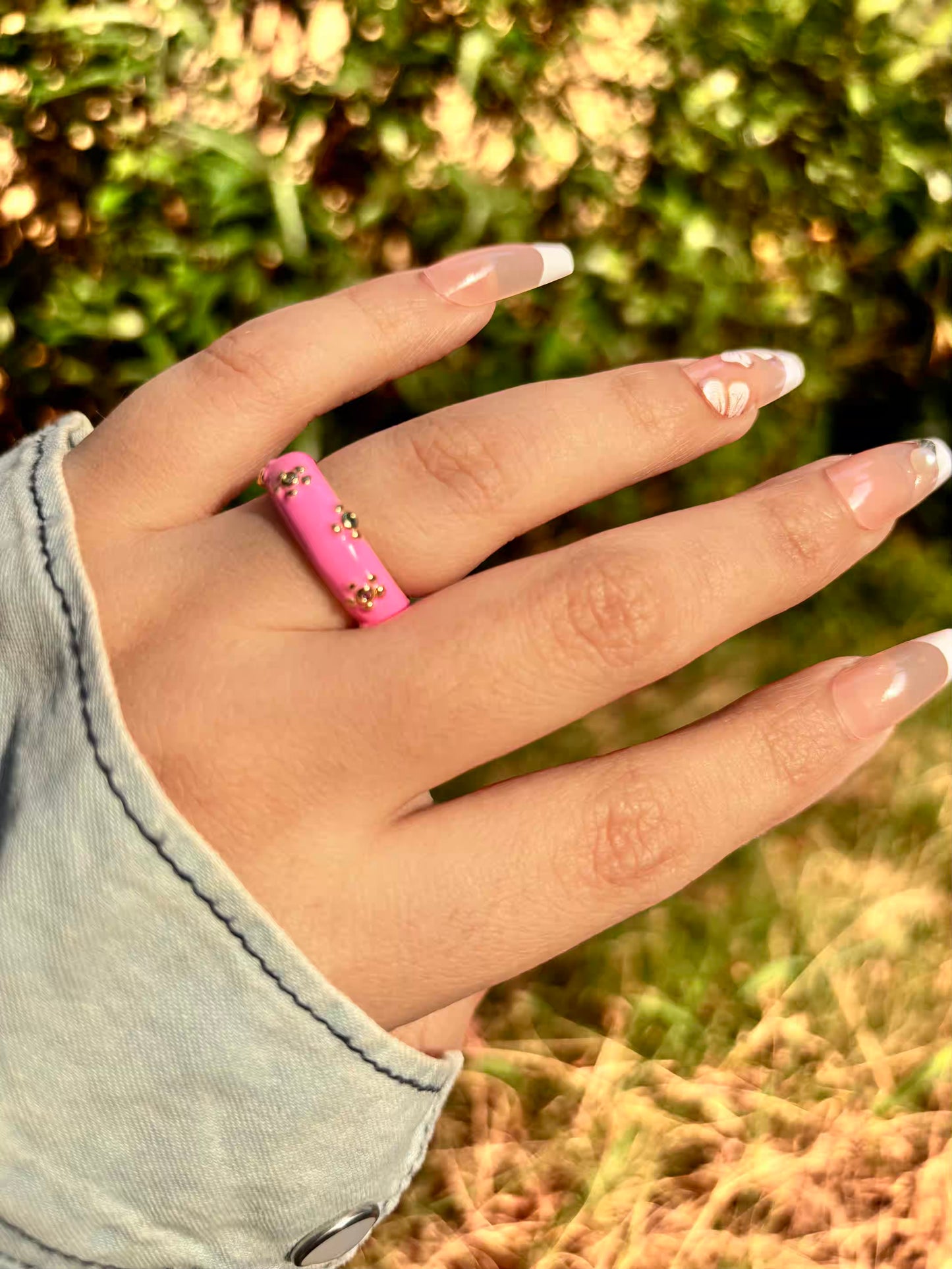 Fuschia Pink Stars Band Ring - Adjustable