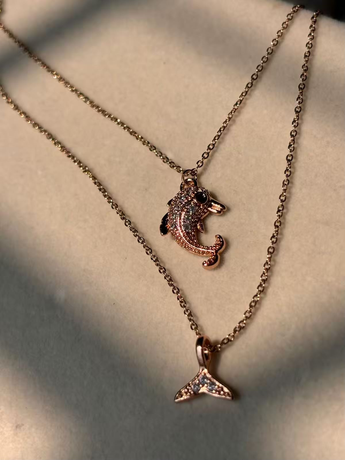 Baby Studded Dolphin Necklace - Rose Gold