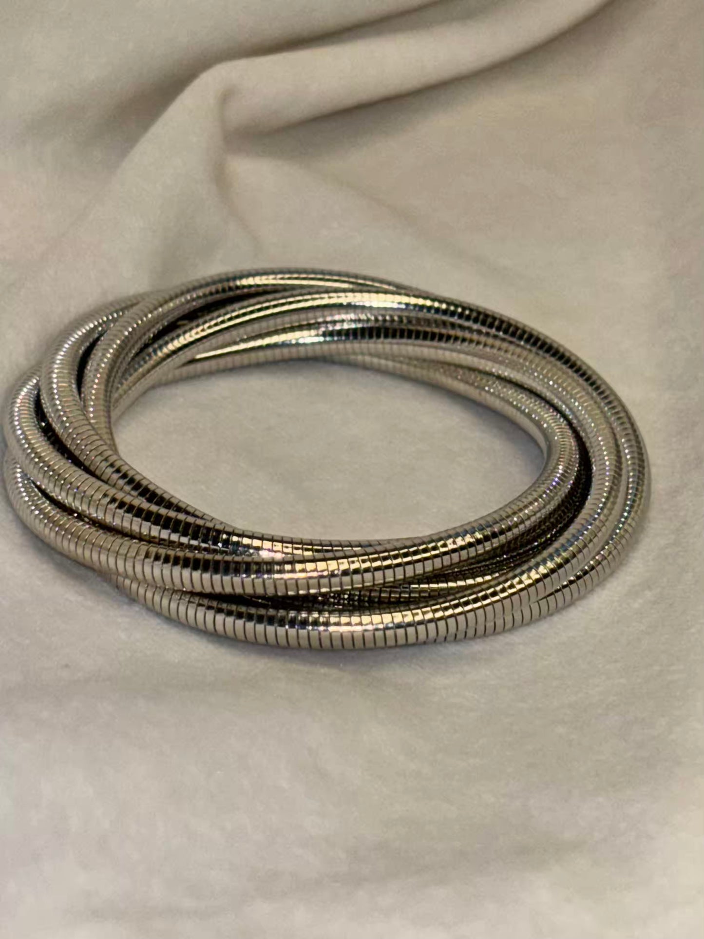 Stretchy Layered Silver Bracelet Cuff