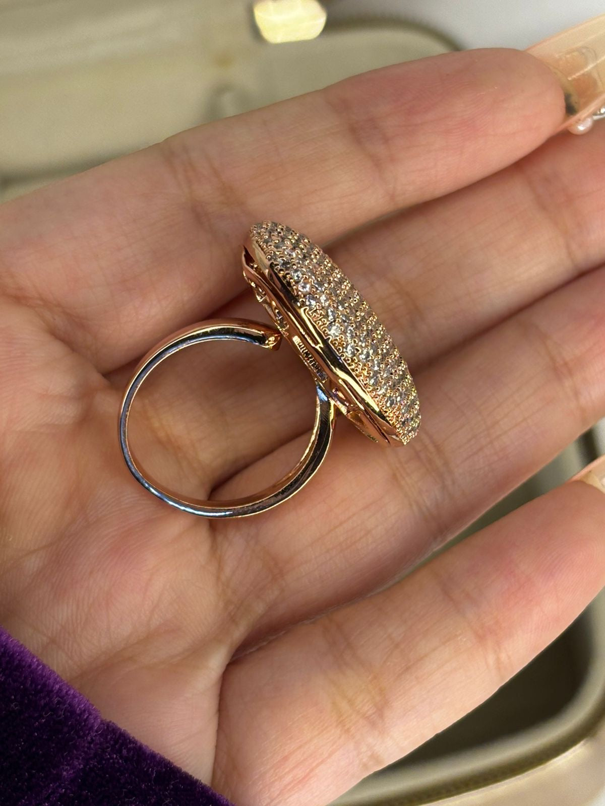 Royal Studded Round Solitaire Ring ( Rose Gold ) Adjustable