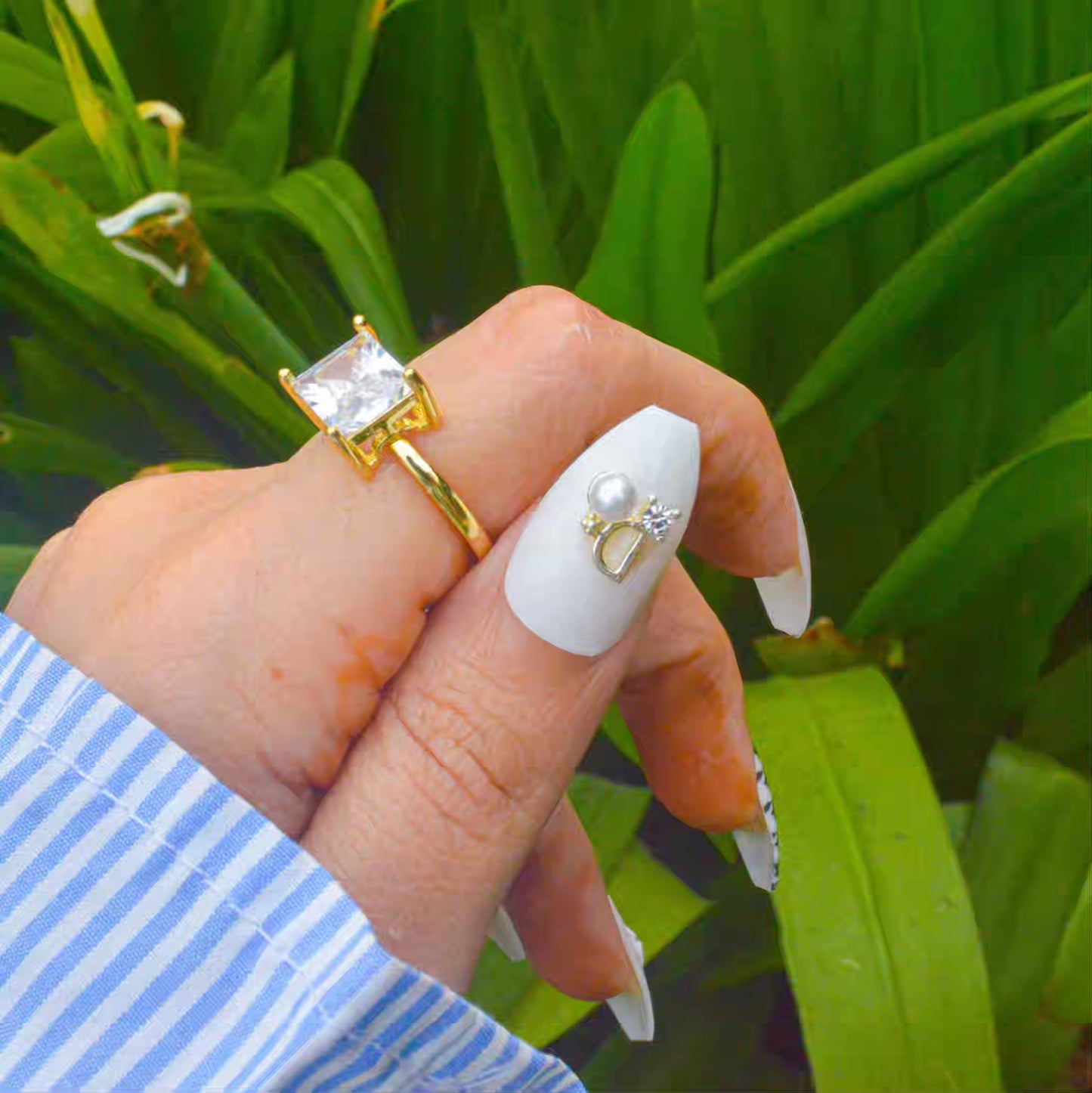 Rectangular Solitaire Stone Ring - Gold Adjustable