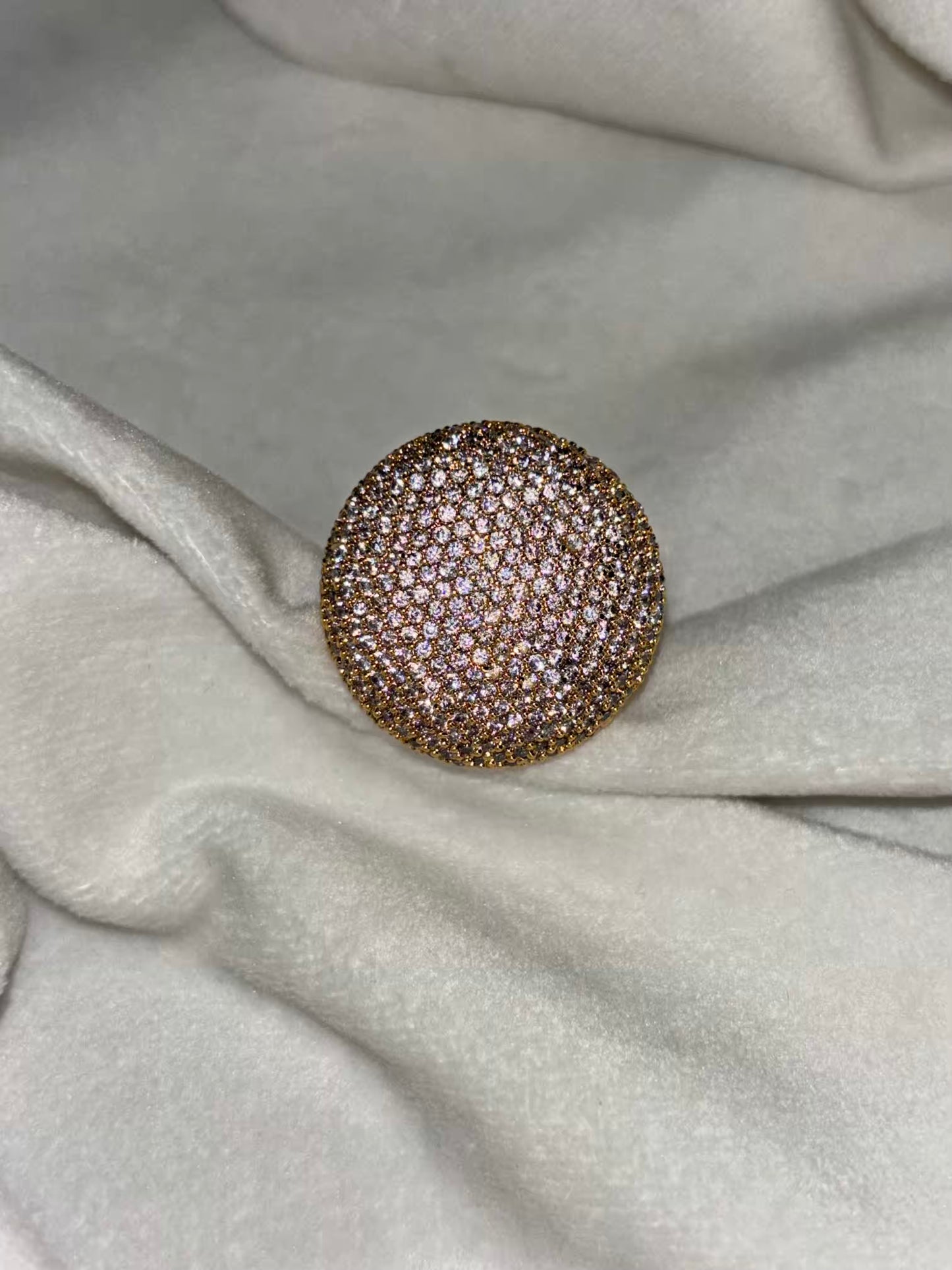 Round Loaded Big Diamonds Ring - 18k Gold / Rose Plated Adjustable