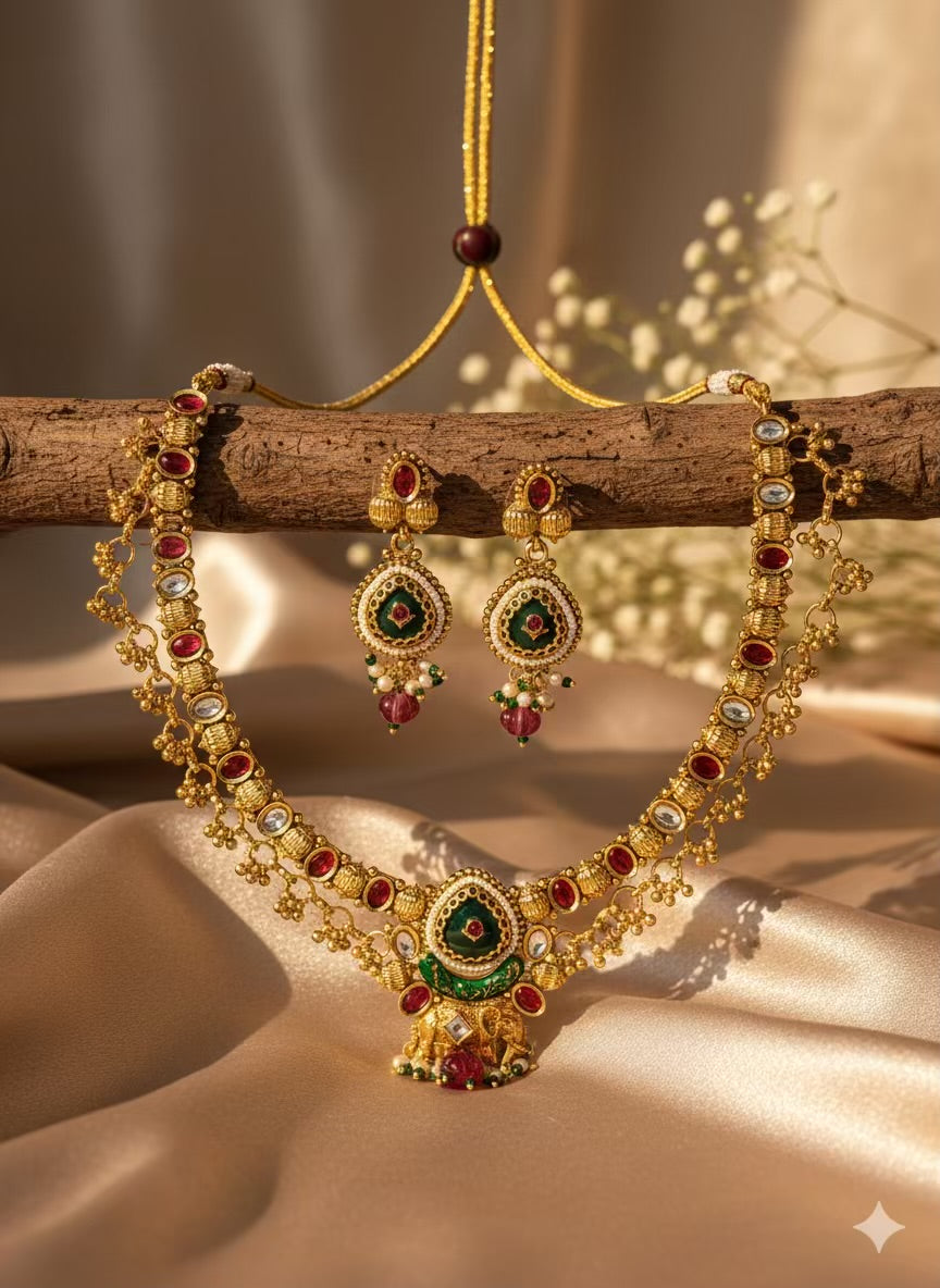 Elephant Heritage Loaded Necklace with Earrings