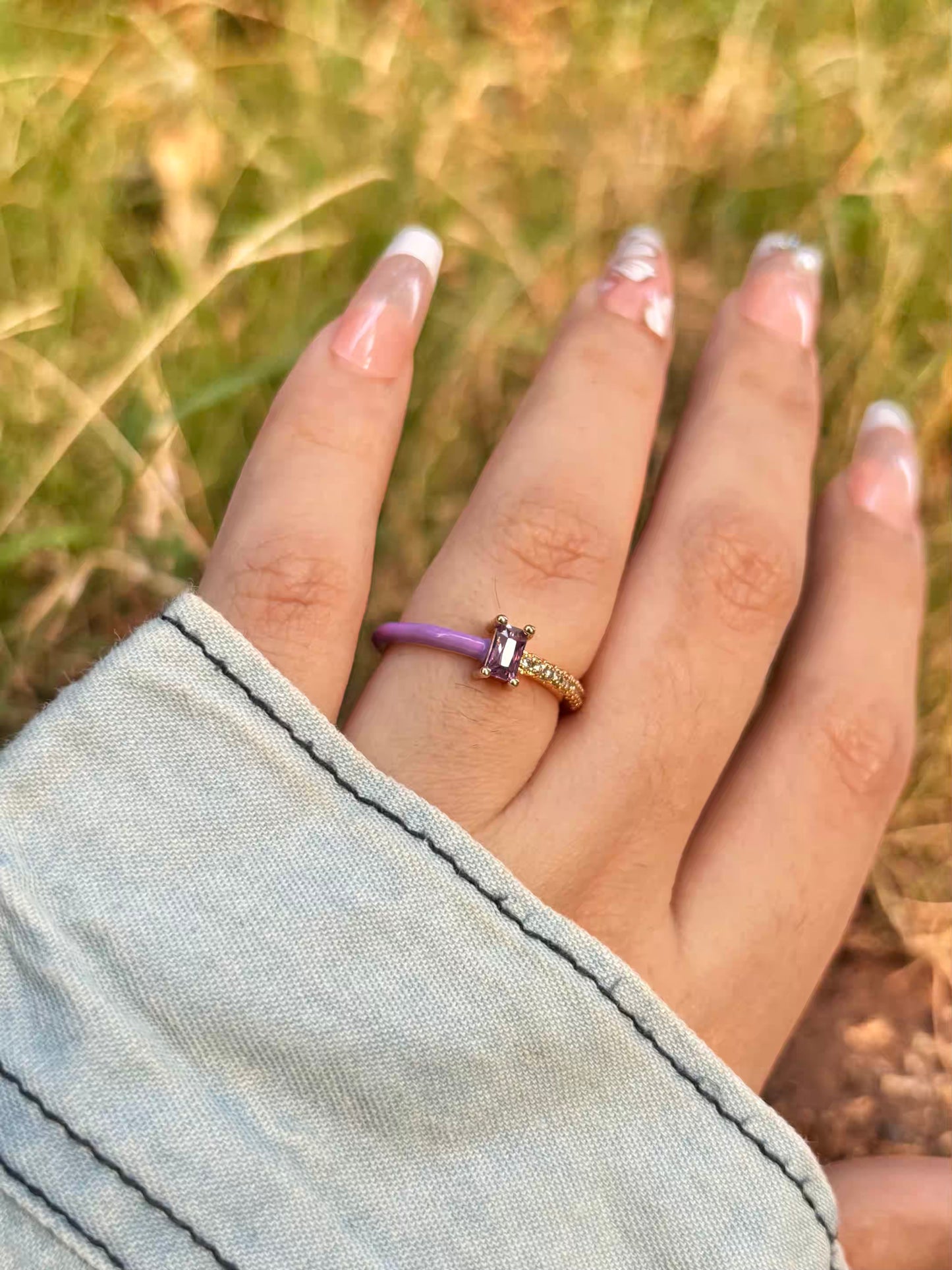 Purple Solitaire Band Ring - Adjustable