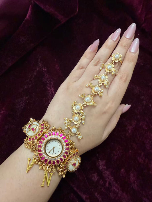 White Pearl Maharani Watch Design Phool Heritage Bracelet h