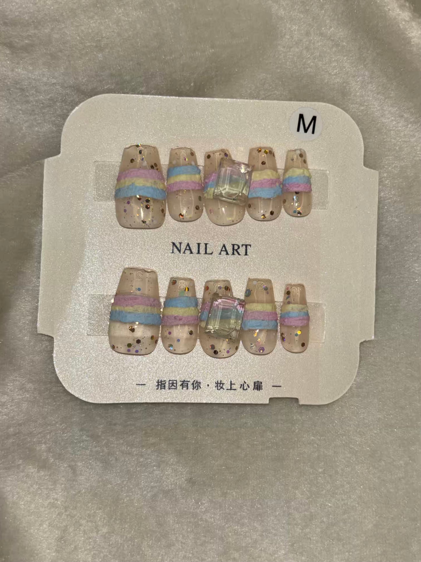 Acrylic Premium Rainbow Shimmer Soft Bow Fancy Press On Nails ( Set of 10 )