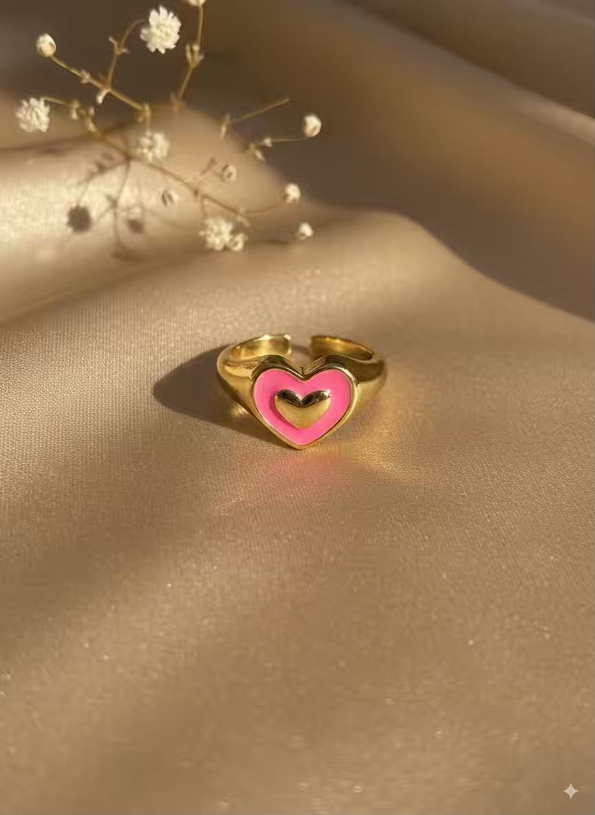 Pink Hearts Gold Plated Premium Ring (Adjustable)