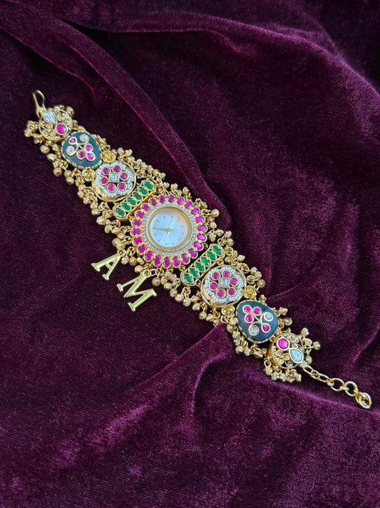 Emerald Kundan Heritage Maharani Watch Design Bracelet ( Limited Restock )