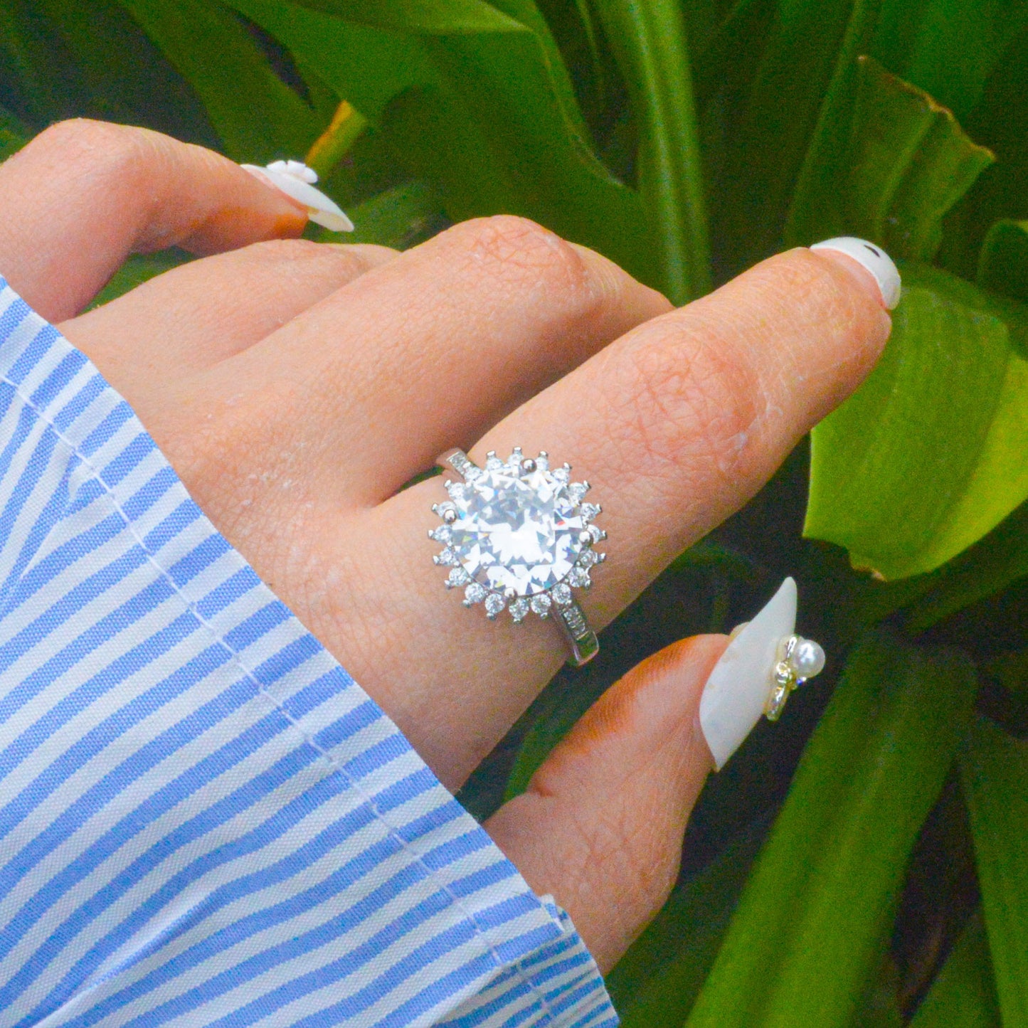 Kareena Round Princess Studded Stones Ring - Silver ( Adjustable )