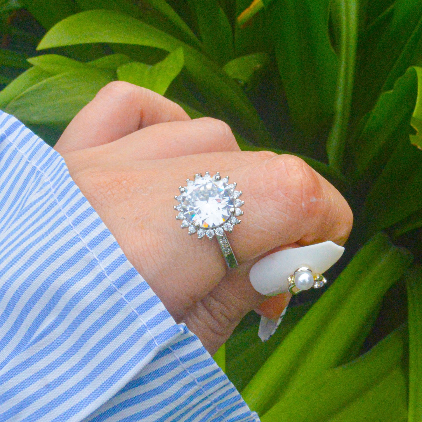 Kareena Round Princess Studded Stones Ring - Silver ( Adjustable )