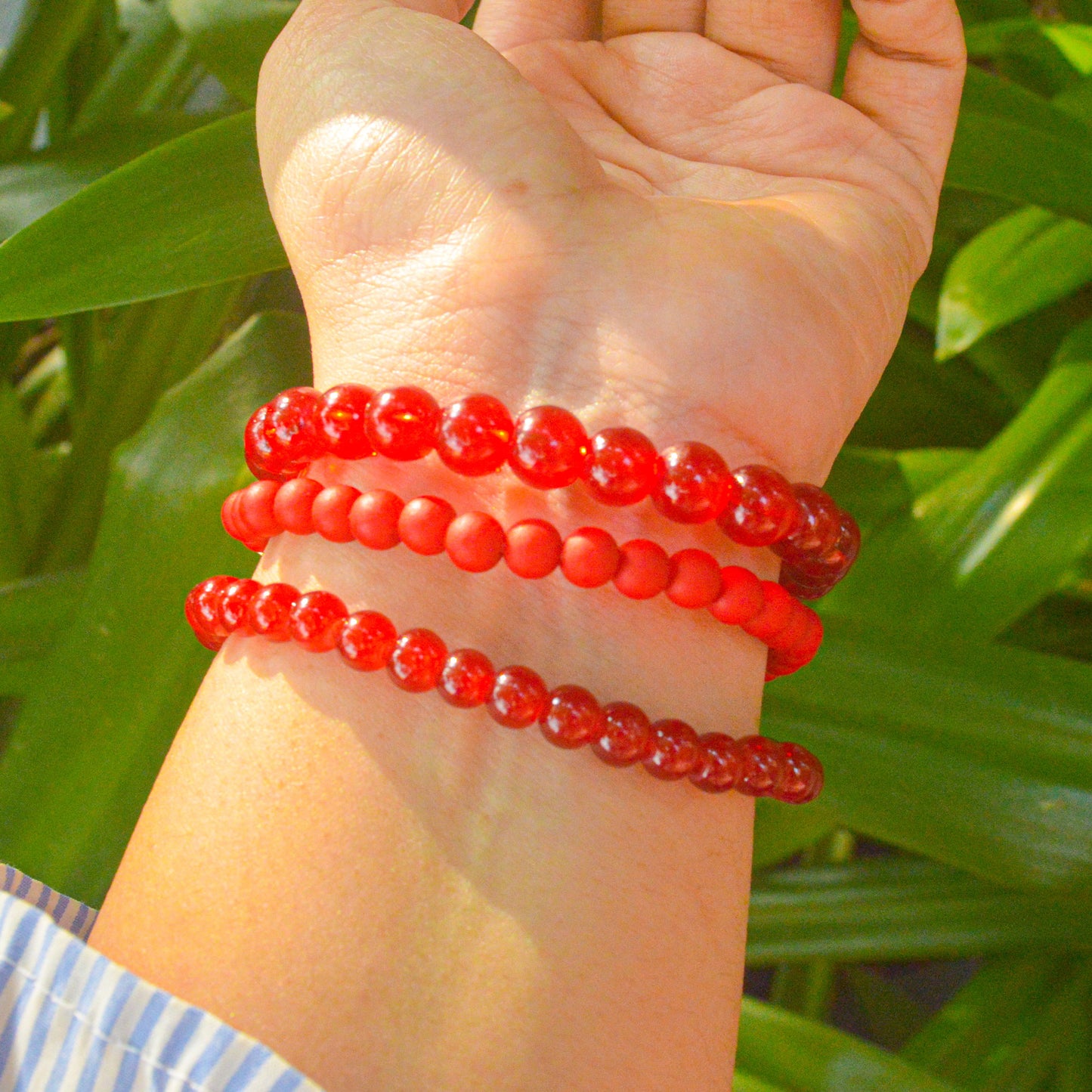 Crimson Red Evil Eye Hamsa Beaded Crystals Elastic Bracelet With Customised Initial (Gold)