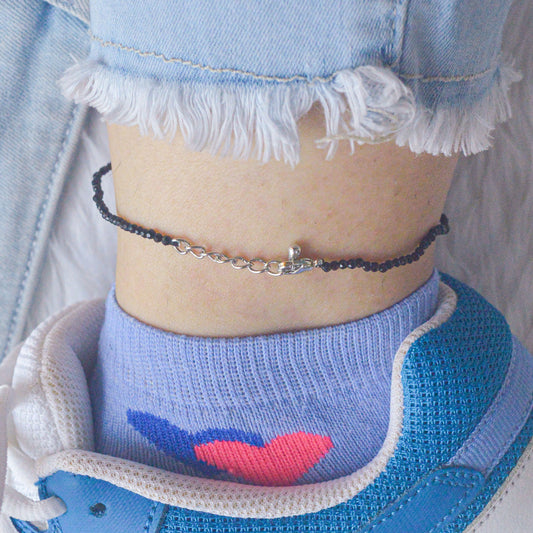 Silver Nazar Battu Blue Evil Eye Nazariya Beaded Crystals Anklet Payal with Silver hooks