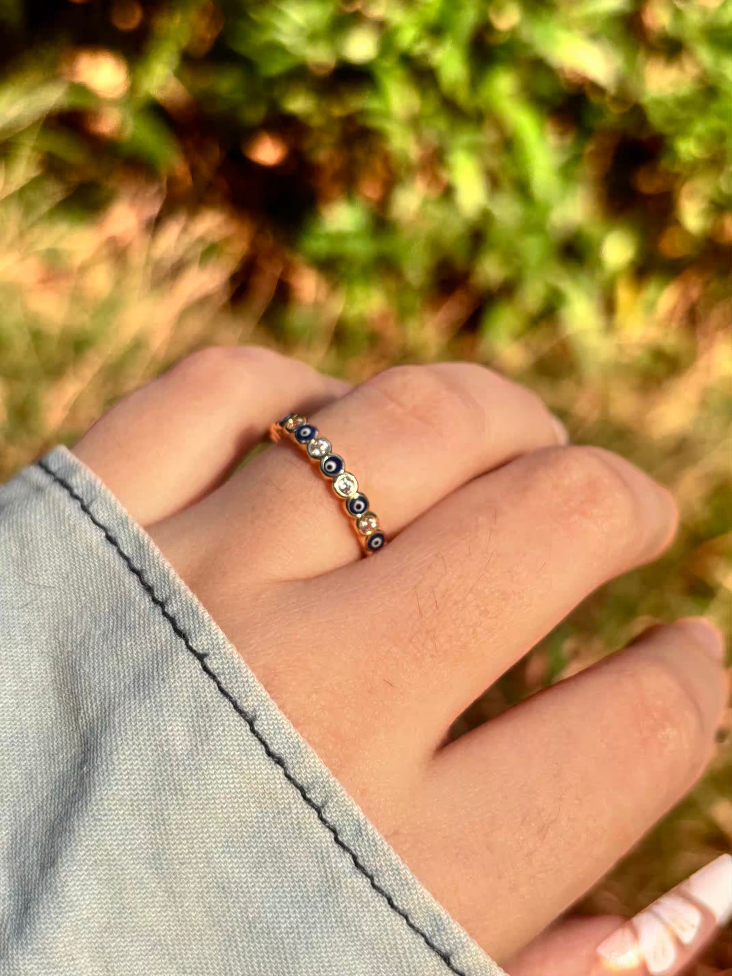 Nazar Evil Eye Band Ring - Adjustable