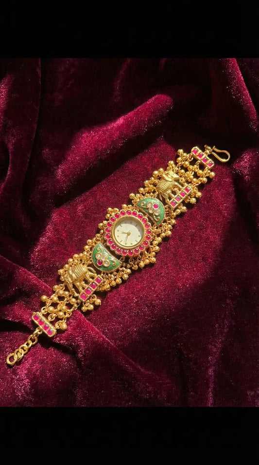 Pista Green Floral Round Dial Maharani Watch Heritage Bracelet