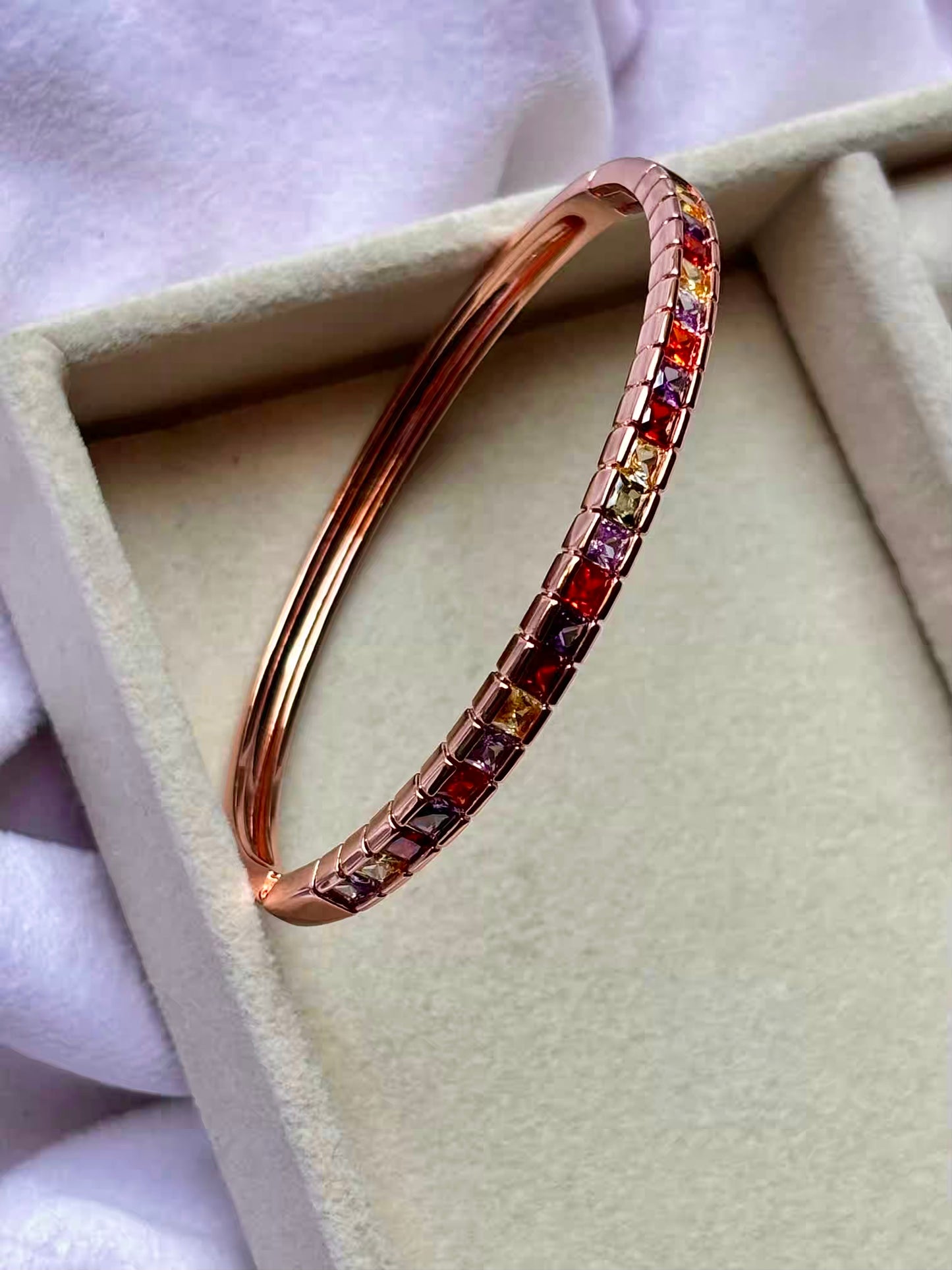 Premium Colourful Studded Style Kada Bracelet Bangle - Rose Gold