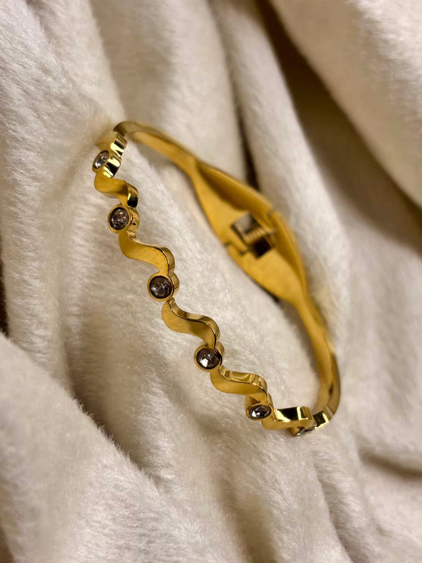 For Thin Wrist Minimal Studded Wave Bangle 18K Gold plated Premium Bangle 2.2 - 2.4 Size