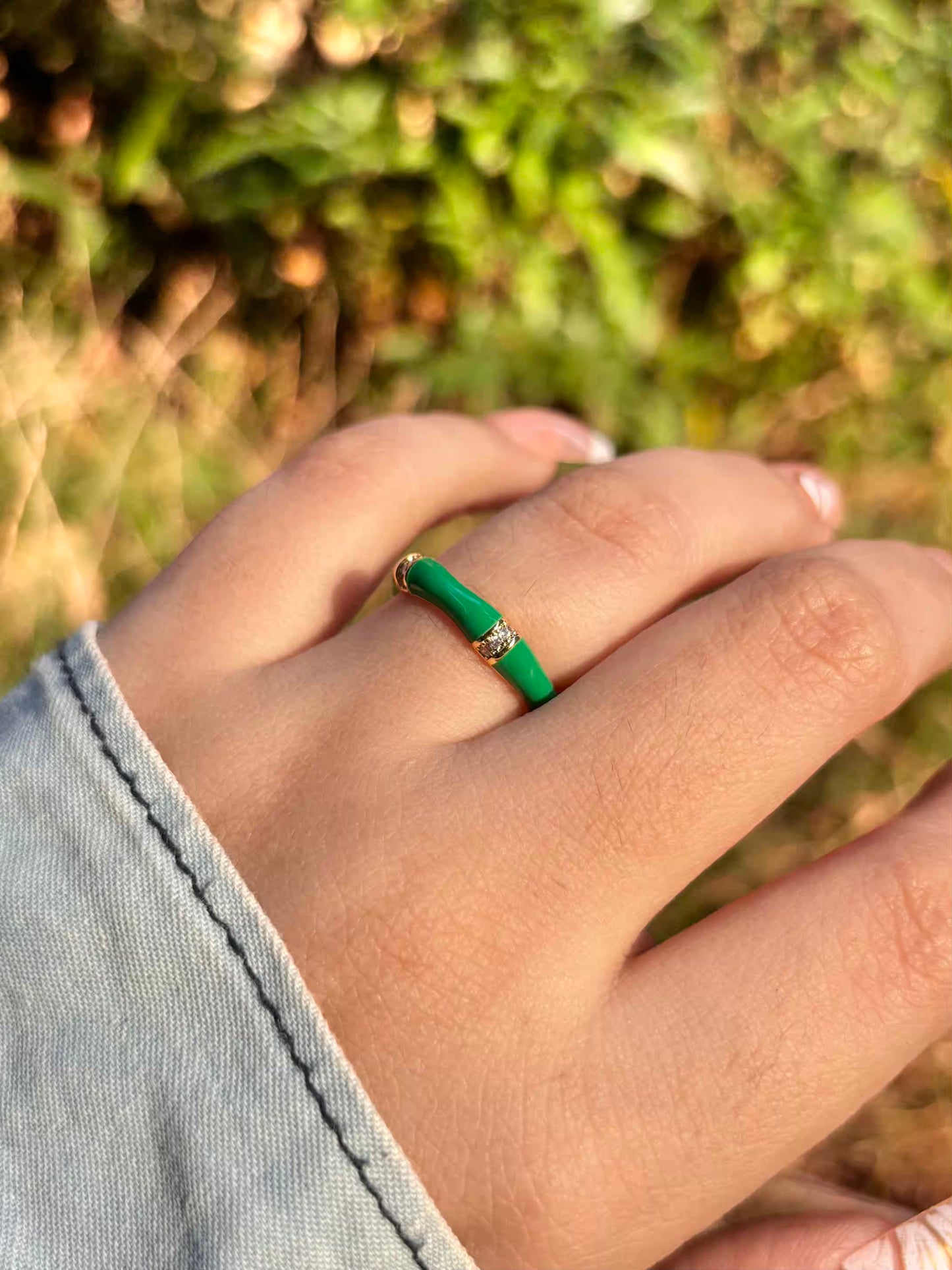 Green Bamboo Band Ring - Adjustable