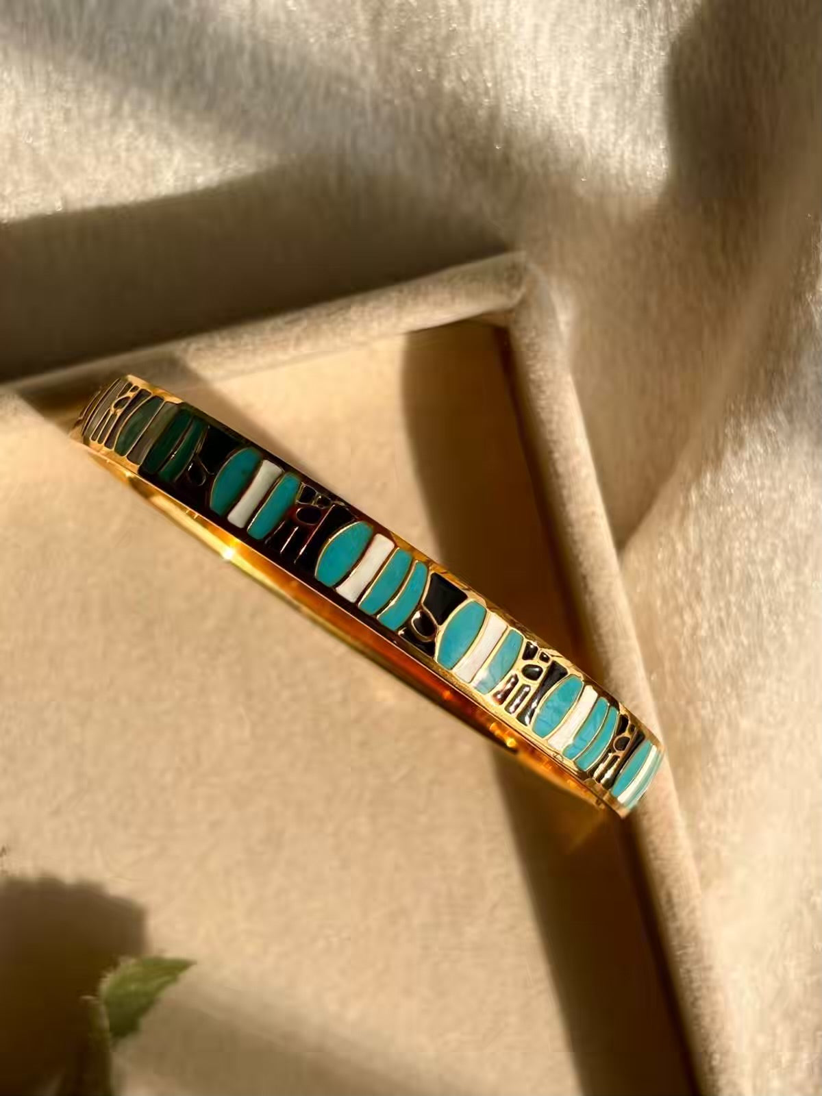 Geometric Turquoise Blue Kada Bracelet Bangle - 22k Gold Plated