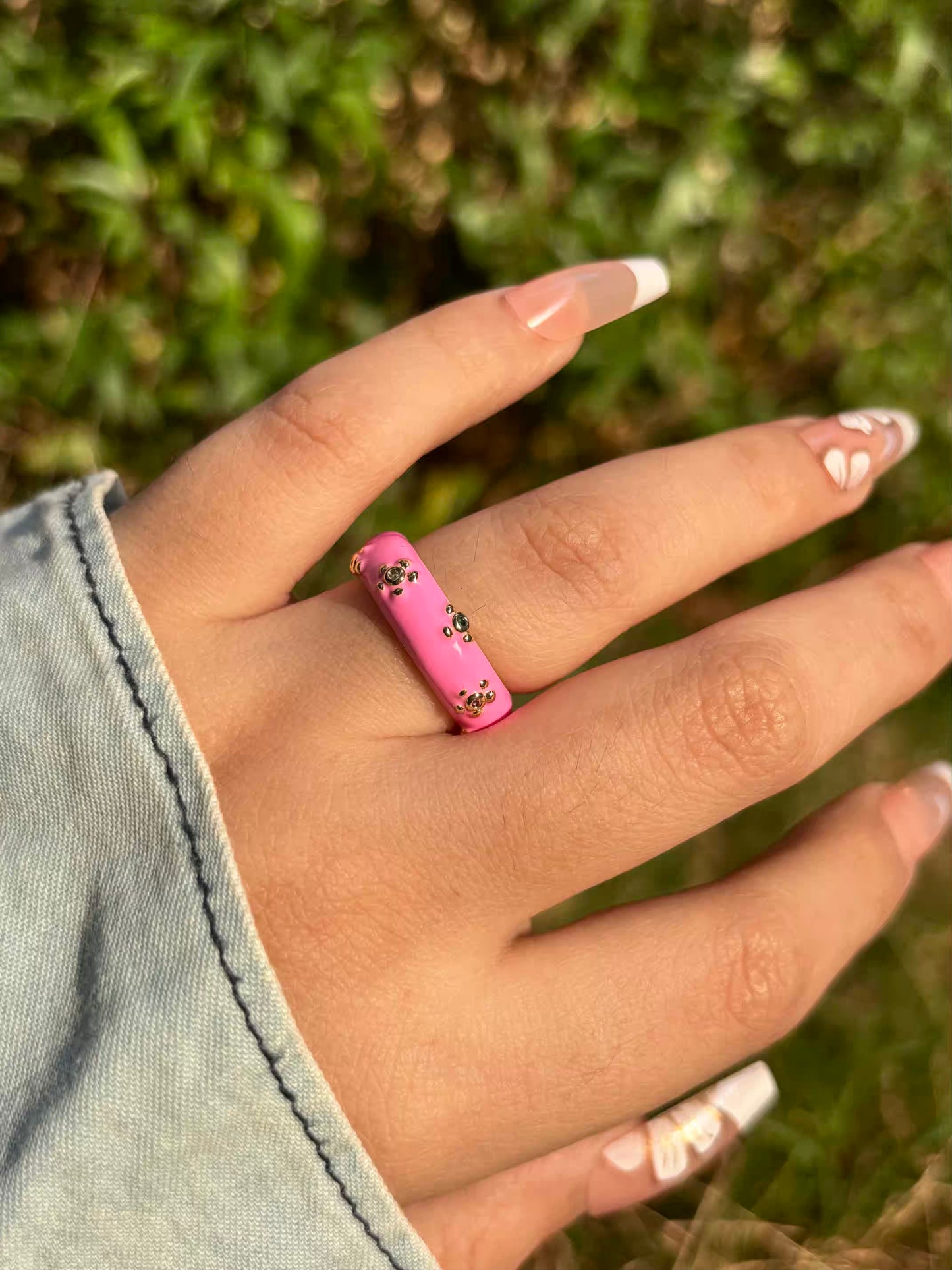 Fuschia Pink Stars Band Ring - Adjustable