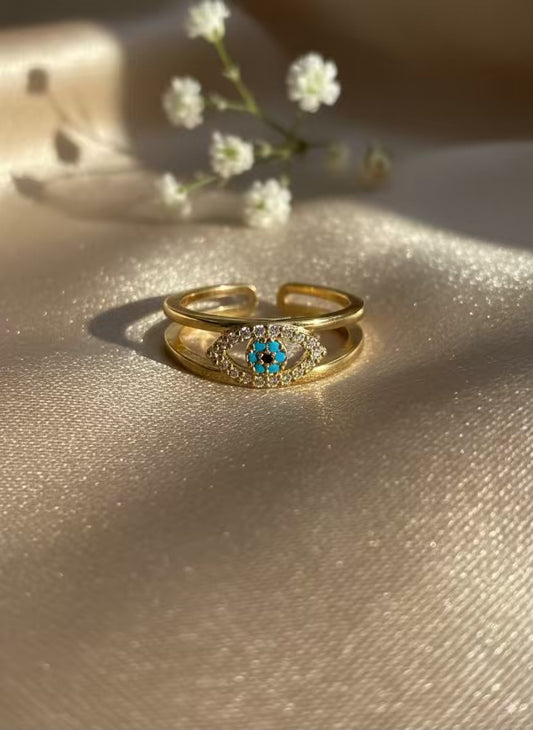 Blue Evil Eye Gold Plated Premium Ring (Adjustable)