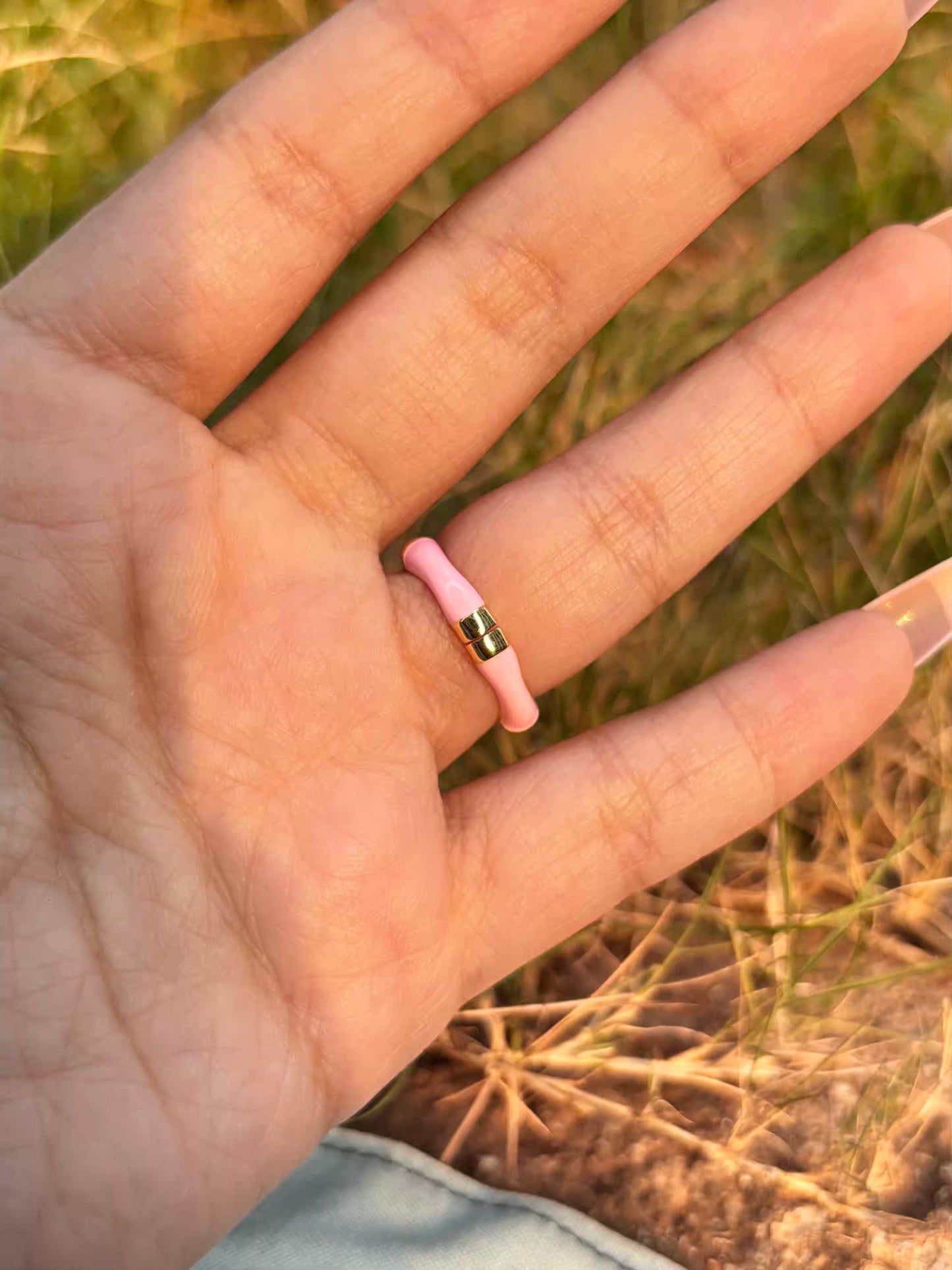 Light baby pink Bamboo Band Ring - Adjustable