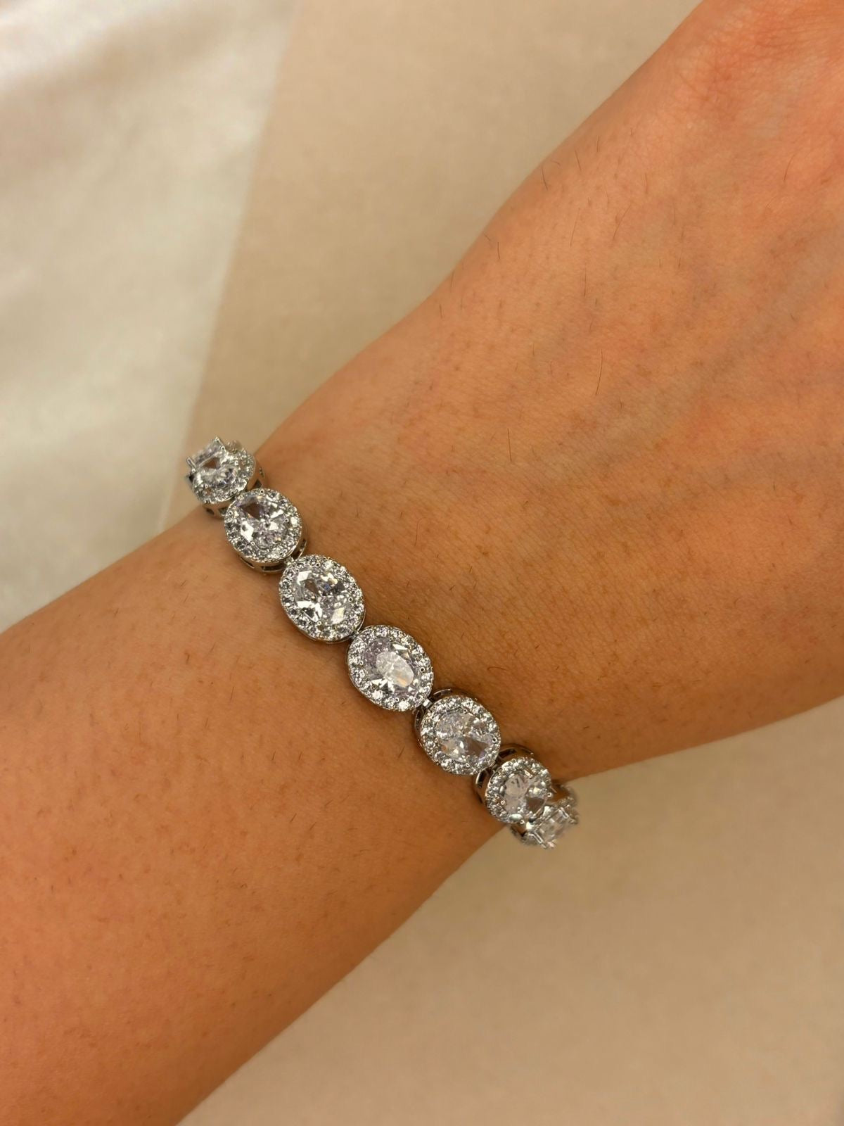 Premium Oval Solitaire Diamonds Tennis Bracelet - Silver ( Unisex )