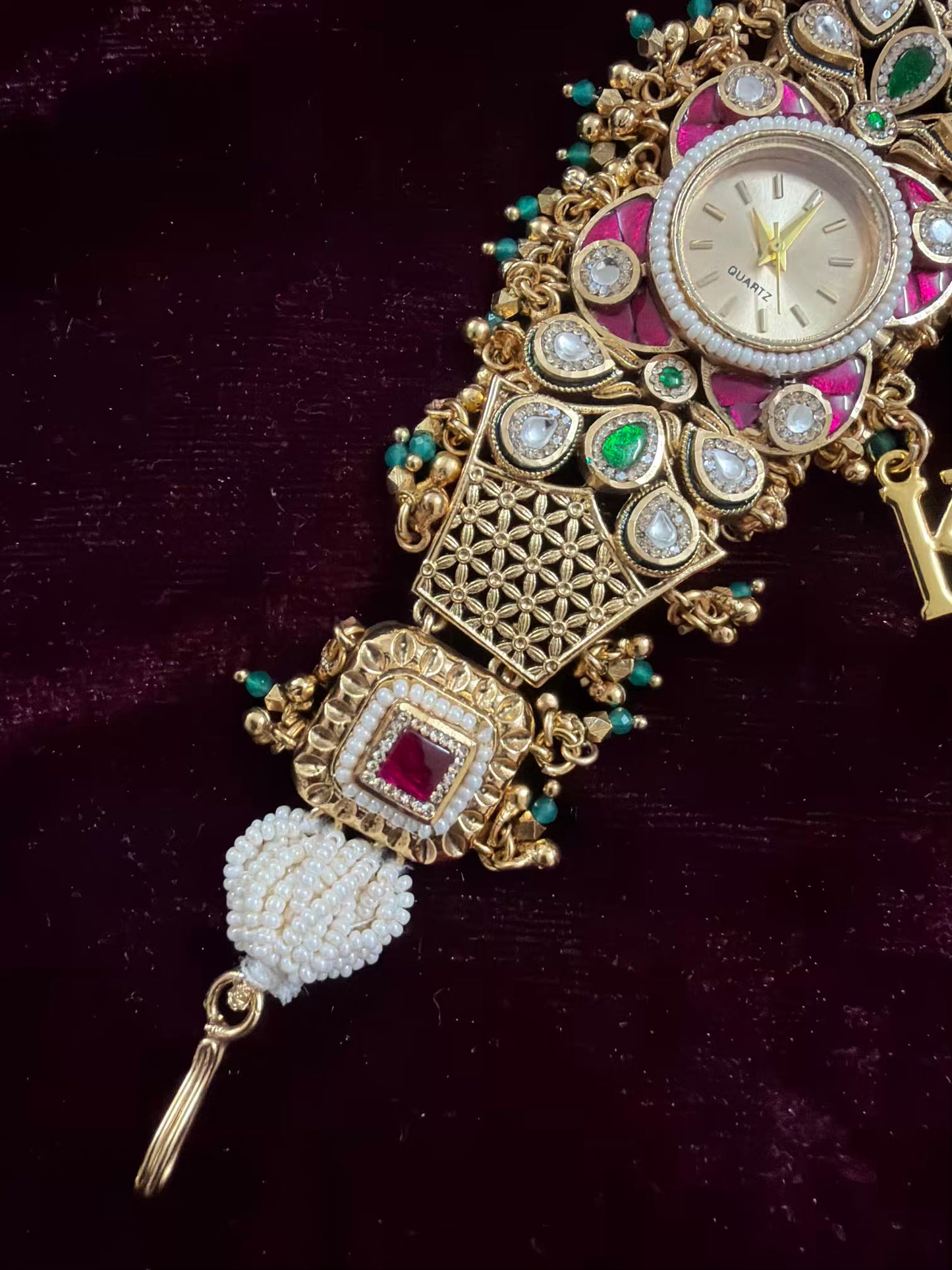 New Launch Kundan Floral Premium Gold Maharani Watch Design Heritage Bracelet ( Initials will be customised )