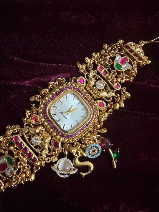 Square Dial Rosy Maharani Watch Design Heritage Bracelet (Customise FREE Initial )