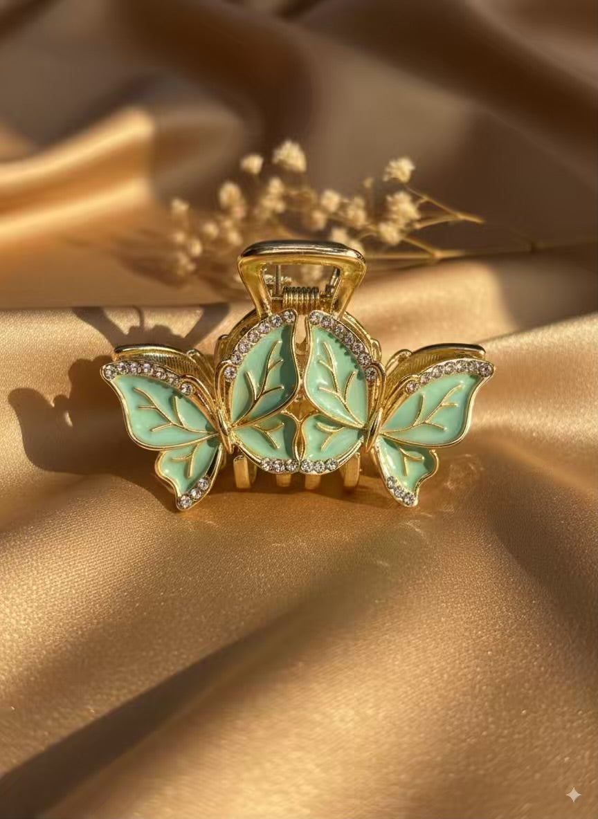 Blue Butterfly Premium Claw Clip - Gold Plated