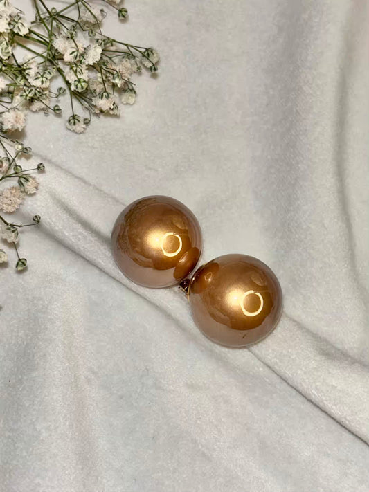 Brown Gold Medium 2.2cm Pearl Clip ons Studs Earrings - Gold Plated