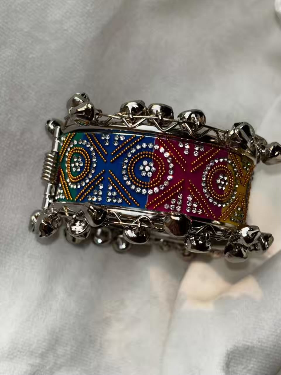 Designer Ghungroo Colourful Bracelet ( Silver )