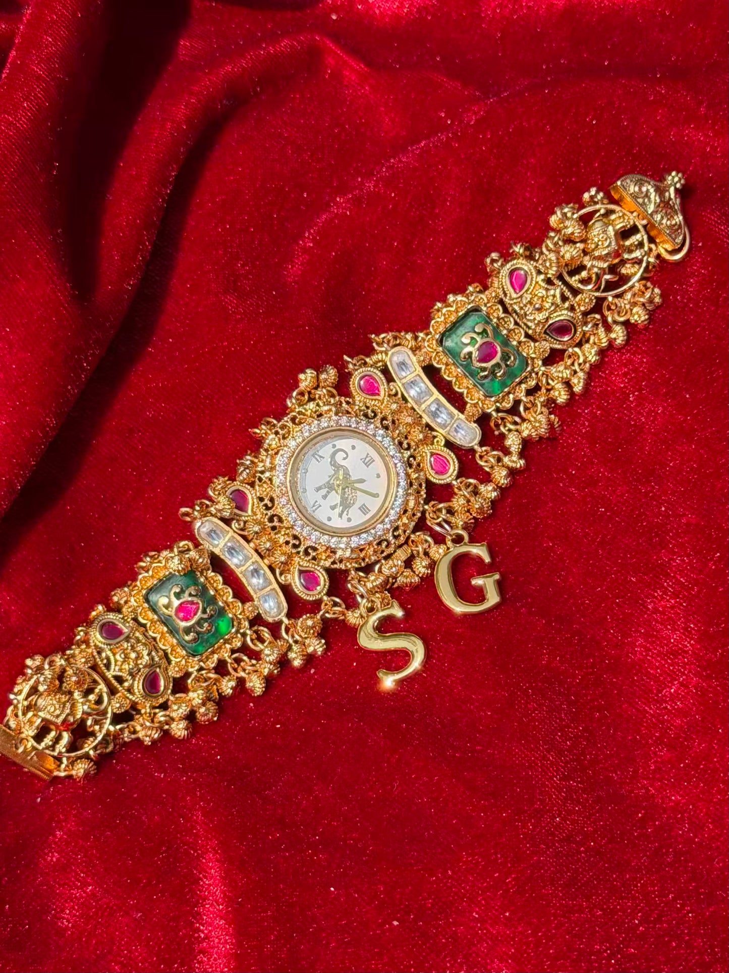 Green Dial Elephant Dial Maharani Watch Design Heritage Bracelet (Customise Initial )