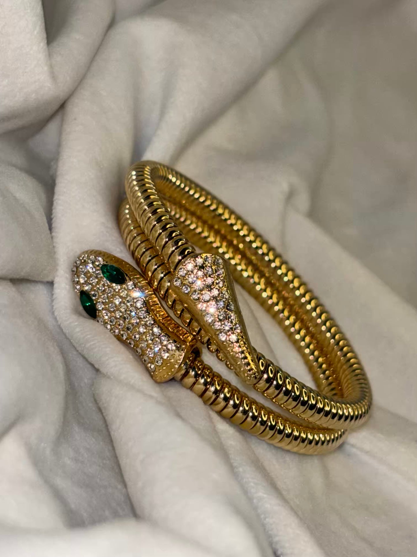 Snake Green Eyes Gold Bracelet