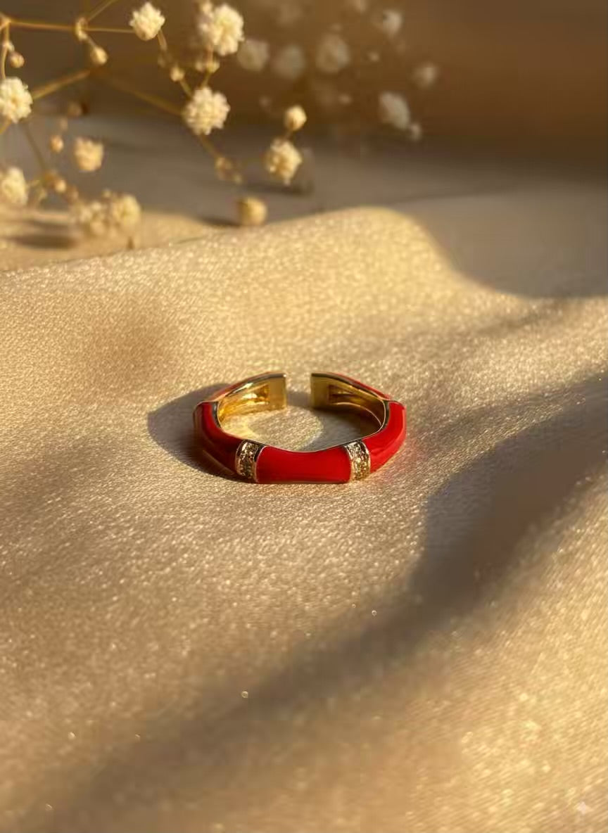 Red Thick BambooGold Plated Premium Ring (Adjustable)