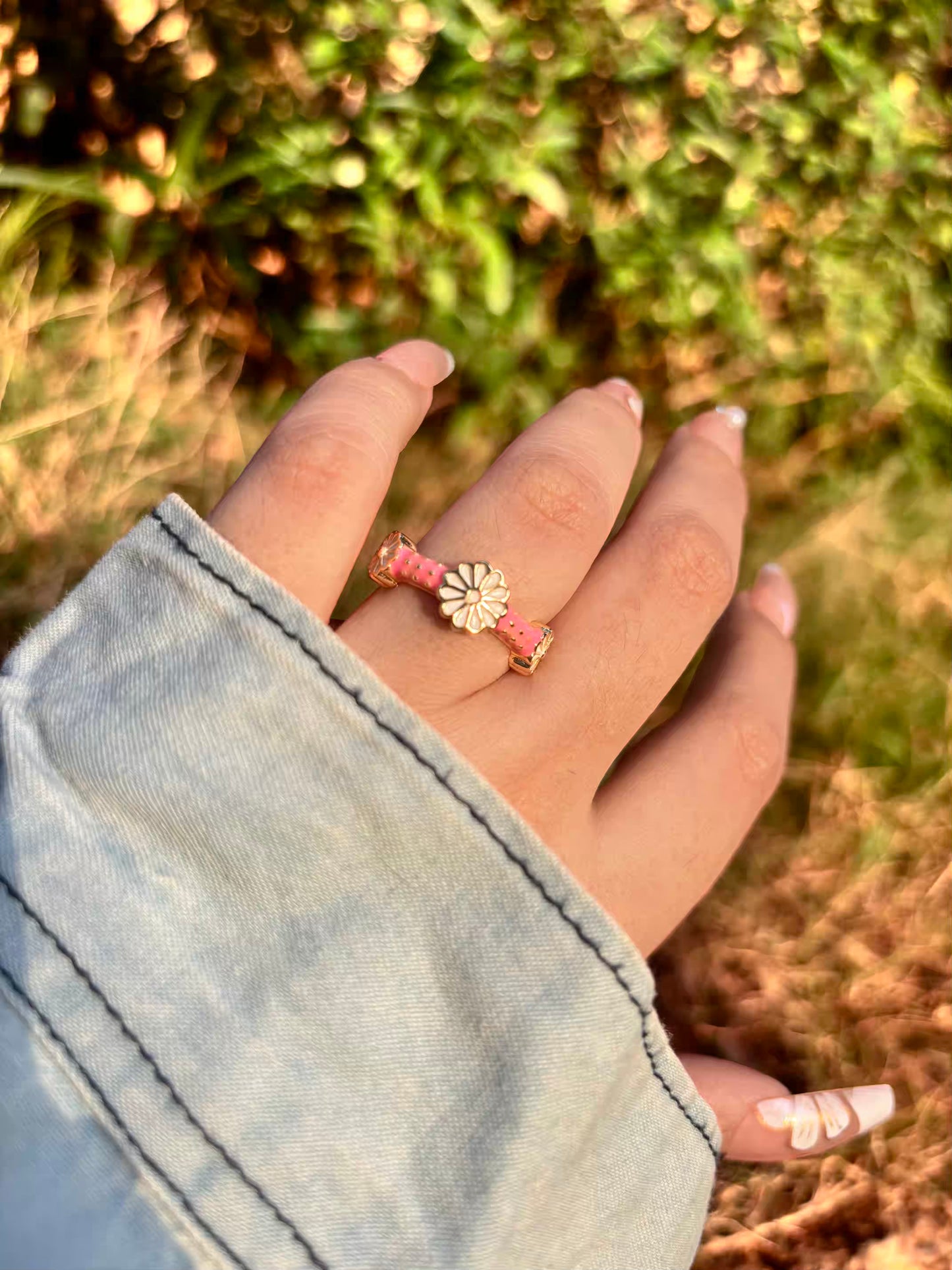 Pink Sunflower Band Ring - Adjustable