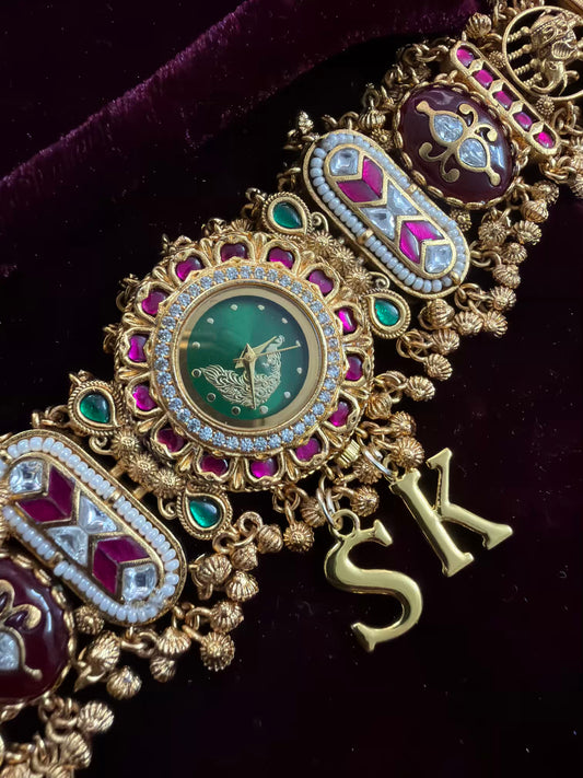 Green Peacock Dial Maharani Kundan Watch Design Heritage Bracelet