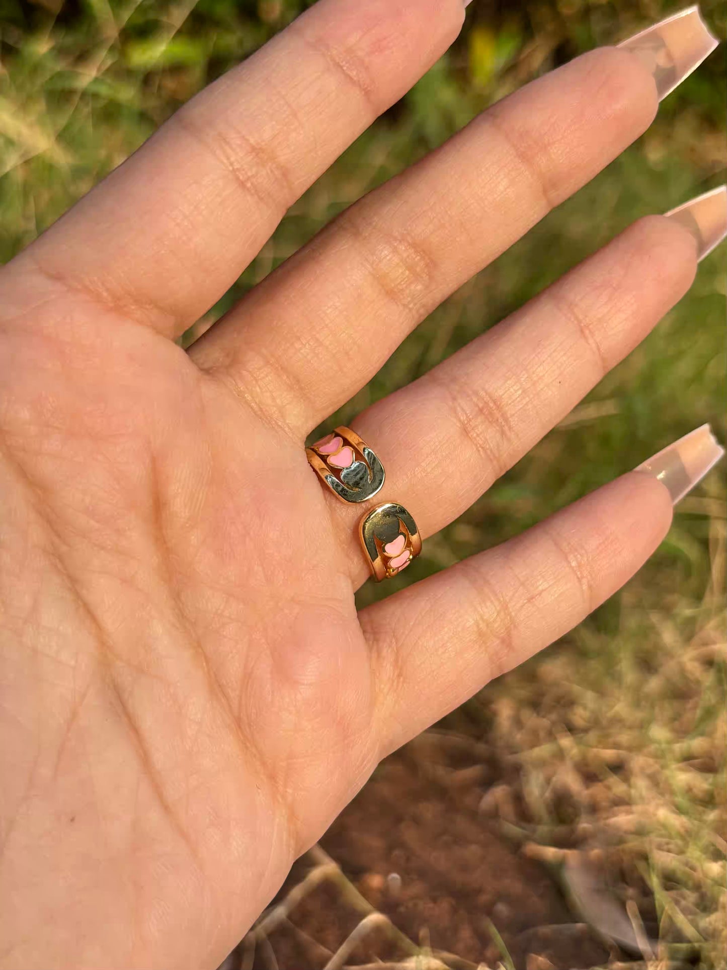 Pink Hearts Band Ring - Adjustable
