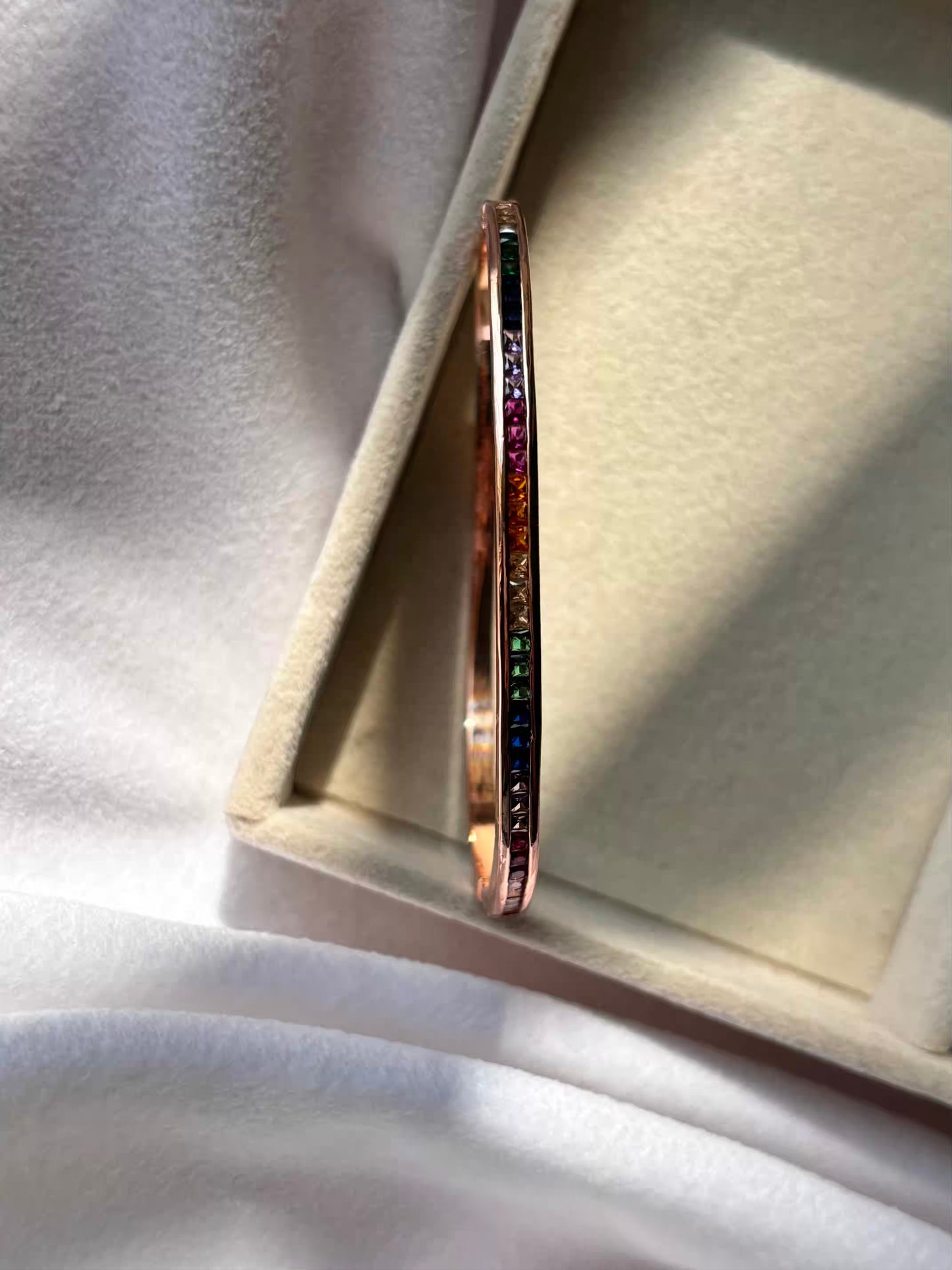 Minimal Rainbow Colourful Kada Bracelet Bangle - Rose Gold