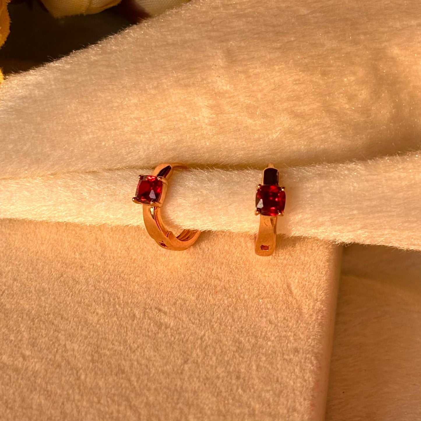 Red Solitaire Tiny Bali Earrings - Gold Plated