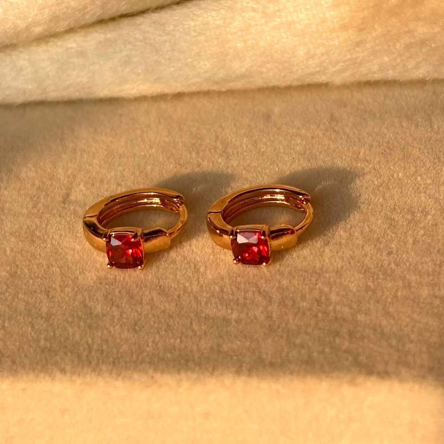 Red Solitaire Tiny Bali Earrings - Gold Plated
