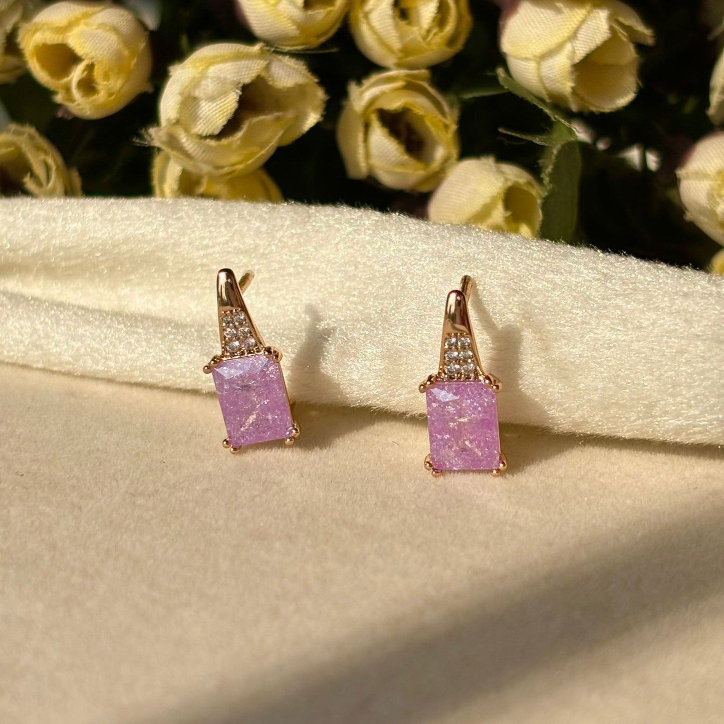 Lilac Purple Solitaire Bali Earrings - Gold Plated
