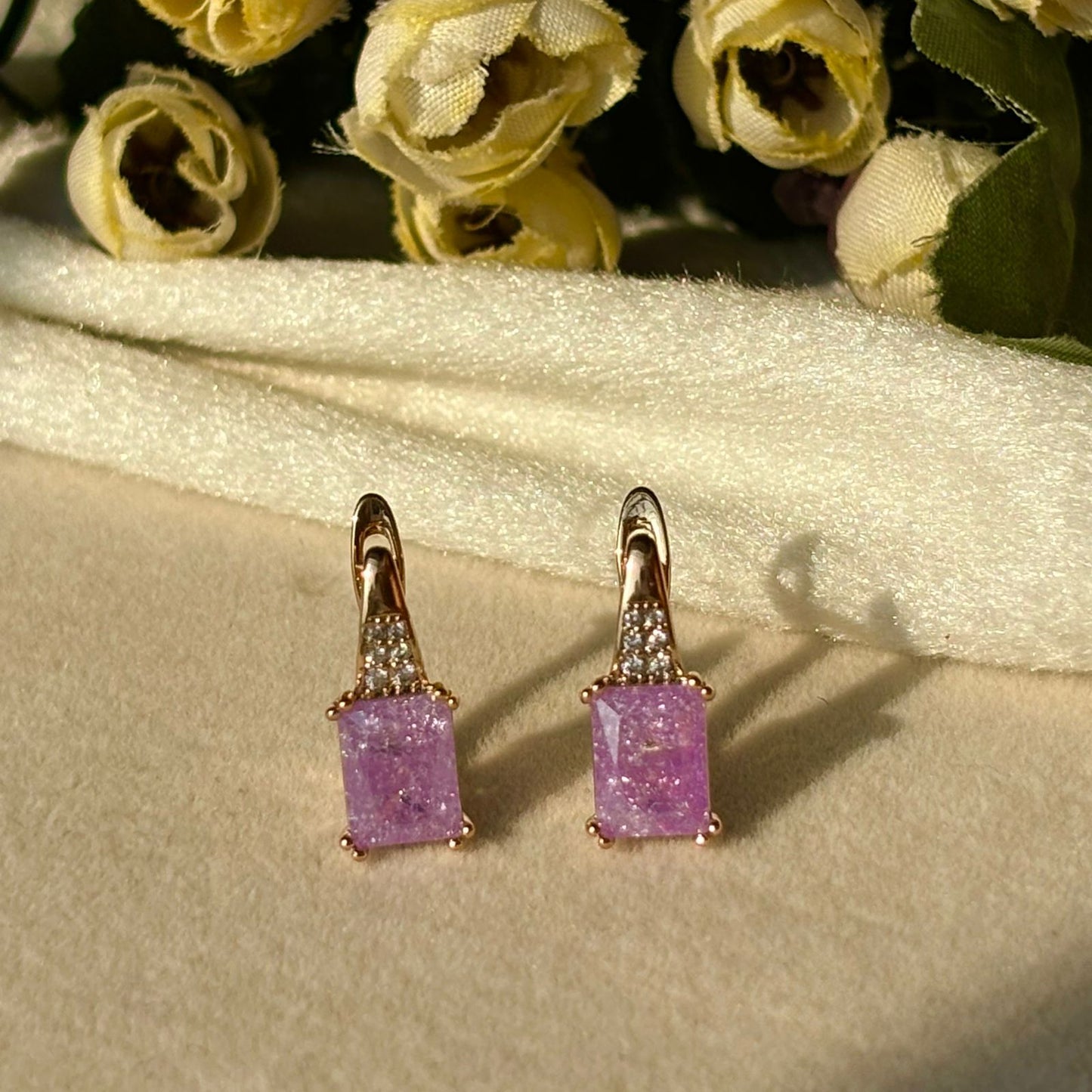 Lilac Purple Solitaire Bali Earrings - Gold Plated