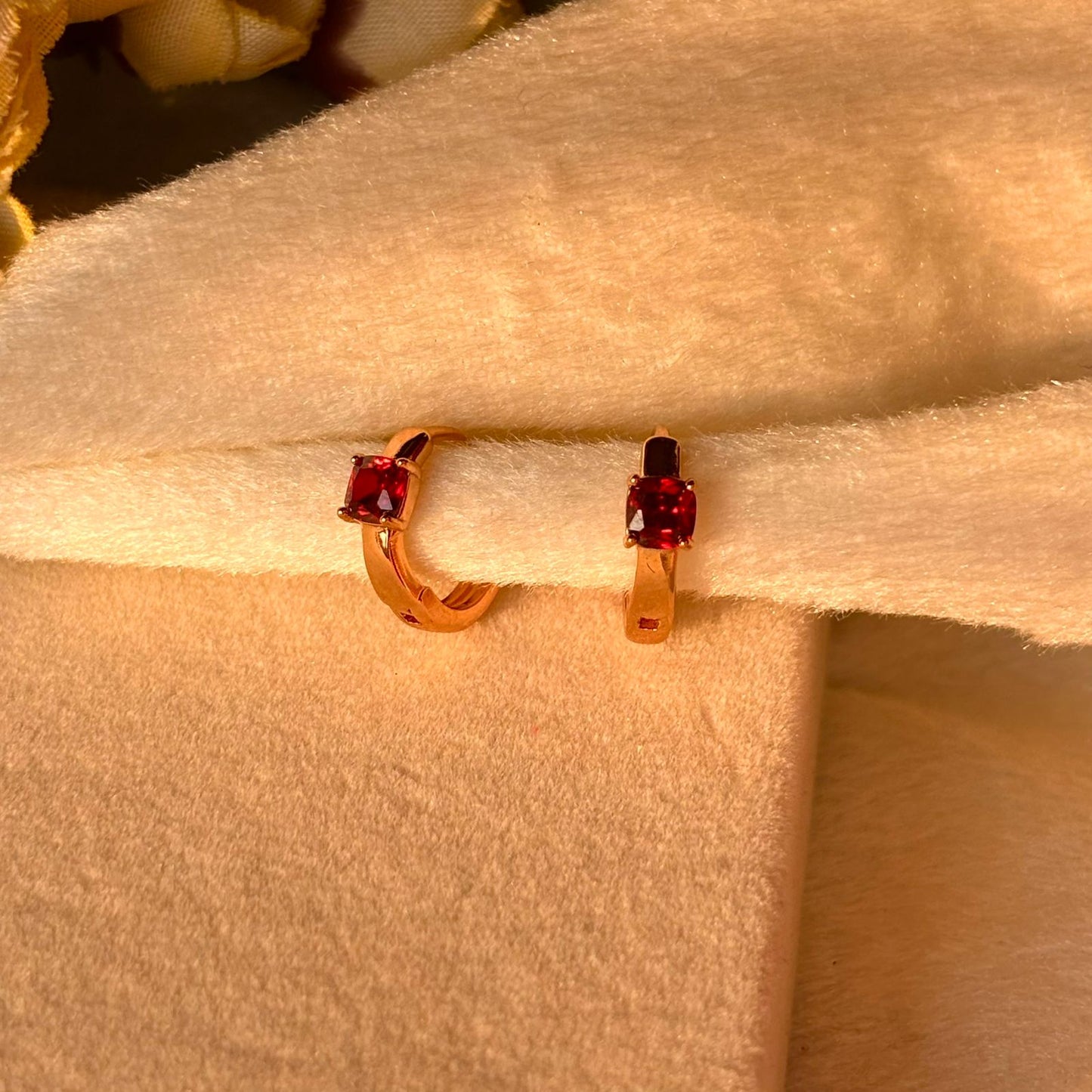 Red Solitaire Tiny Bali Earrings - Gold Plated